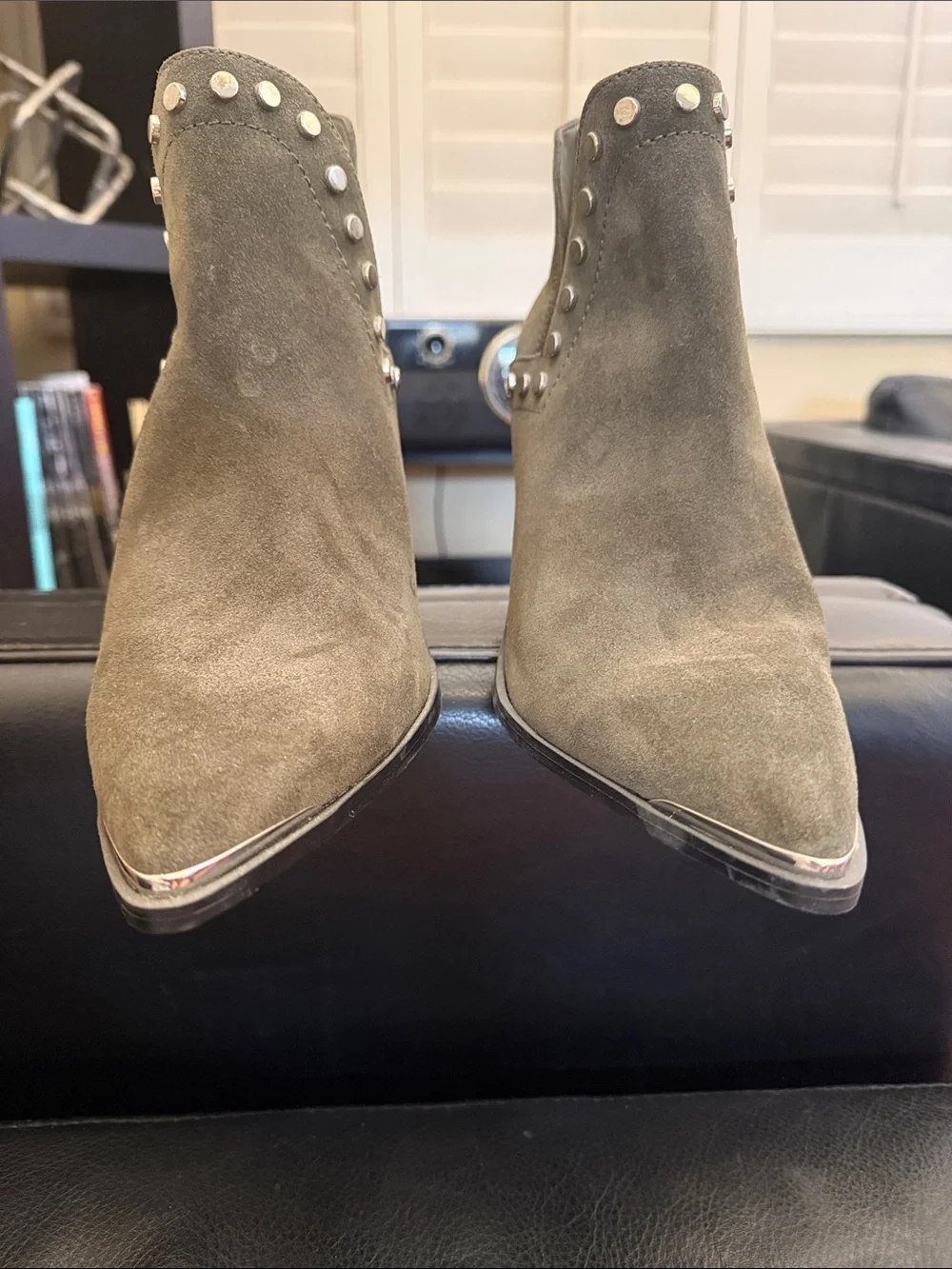 Marc Fisher Olive Suede Studded Pointed-Toe Booties